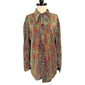 Vintage Gold Lame Sequin Disco Button Down Blouse